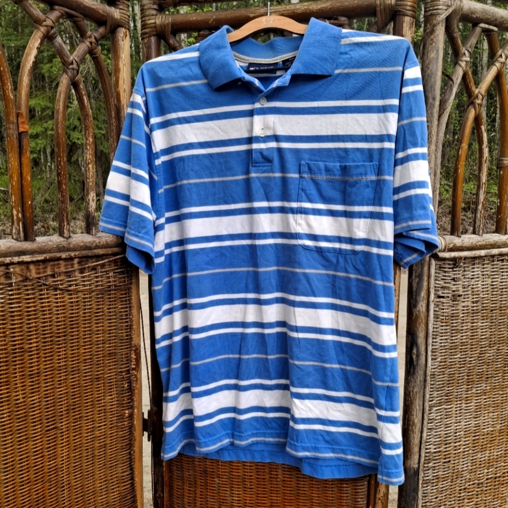 🍀3/15 Blue and White Striped Men's Polo Shirt